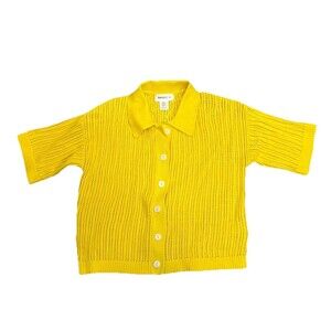 Bailey 44 Women Yellow Pullover‎ Sweater crochet short sleeve cotton M